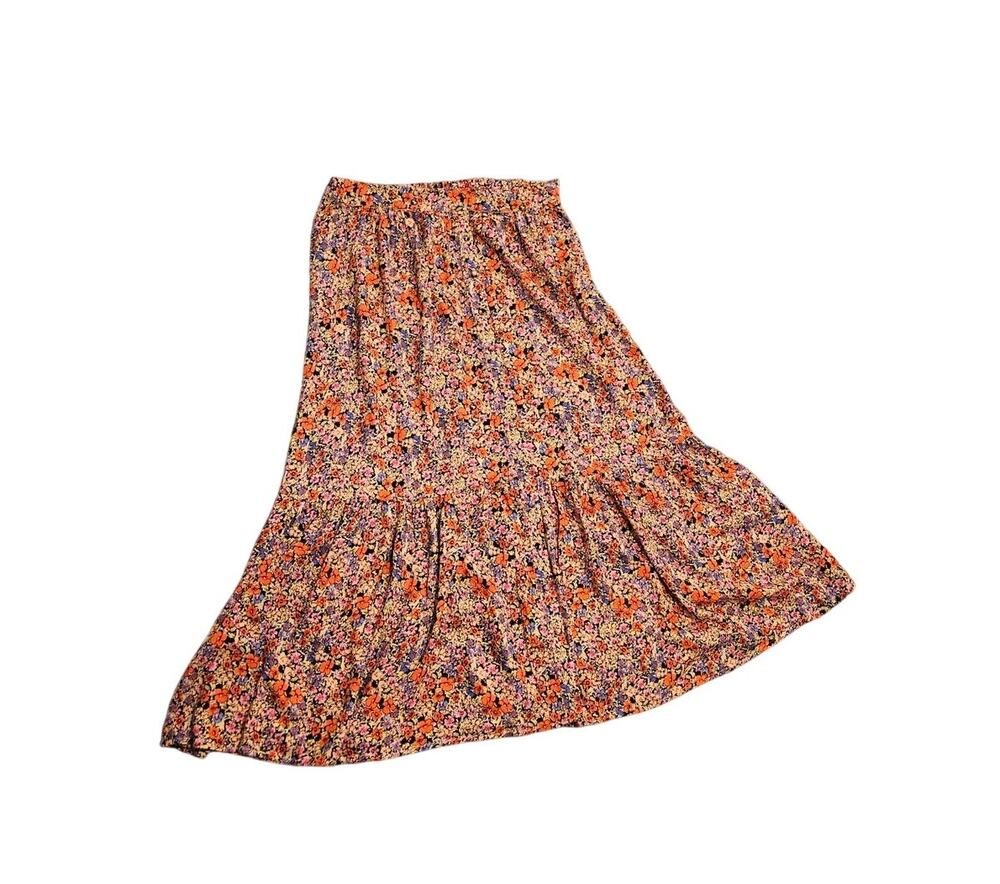 Saltwater Luxe Floral Tiered Midi Skirt Medium (estimate) Boho Cottagecore Rayon